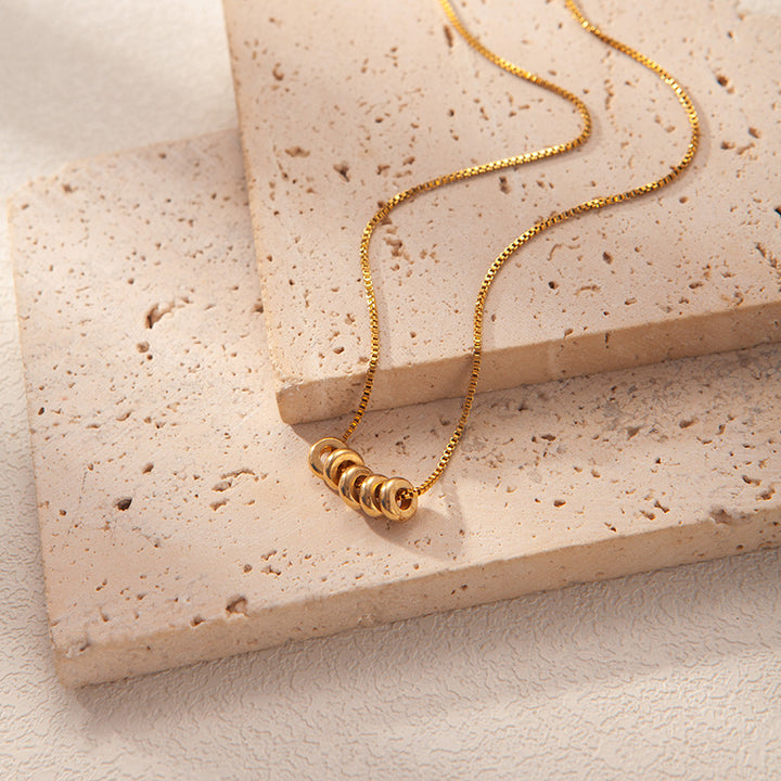 Minimalist 5 Rolling Rings Box Chain Gold Necklace, Dainty Spiral Circle Stack Pendant Timeless