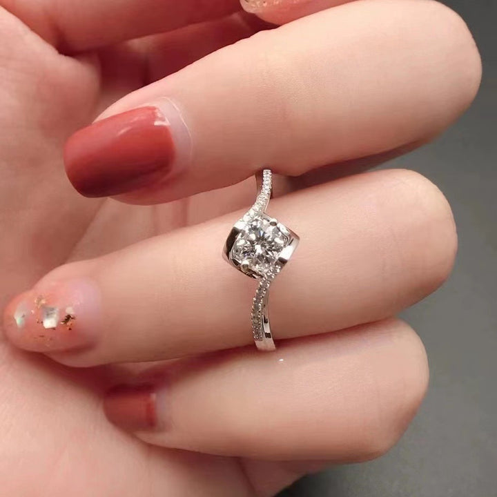 Open Twisted Band Diamond Ring, Elegant Solitaire Promise Engagement Ring