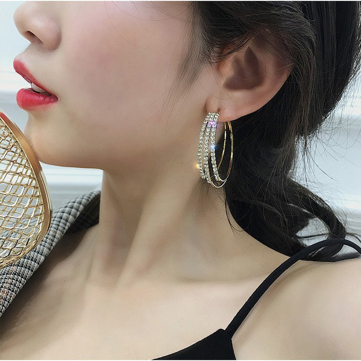 Baguette Diamond Open C-Hoop Earrings, Gold Sparkly Minimal Statement Party Ear Jewelry