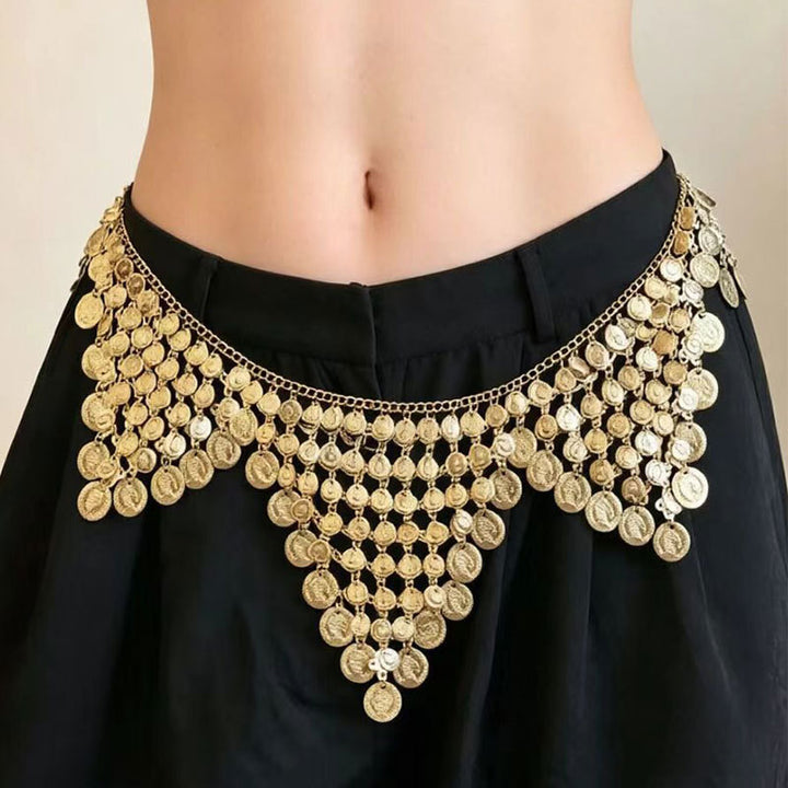 Vintage Coin Tassel Waist Chain, Adjustable Boho Layered Metal Belly Body Chain for Women