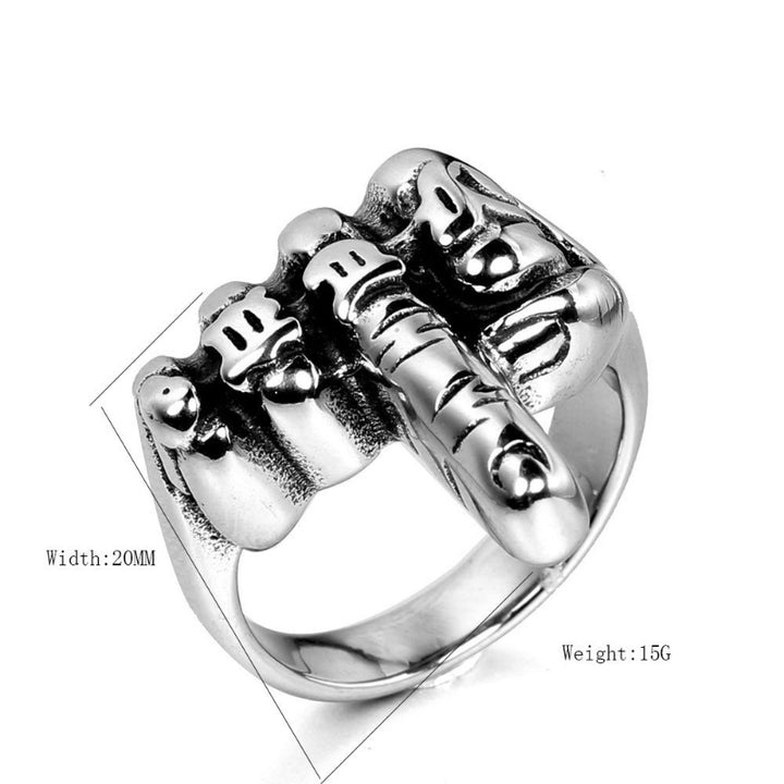 Bold Skeleton Middle Finger Statement Ring, Retro Gothic Biker Men’s Ring