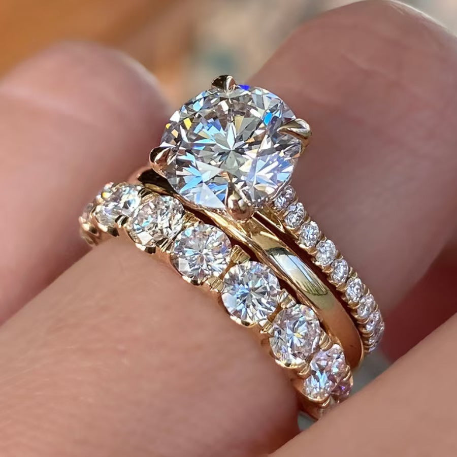 4-Prong Round Diamond Bridal Stack Ring Set, Solitaire & Graduated Wedding Band Kit