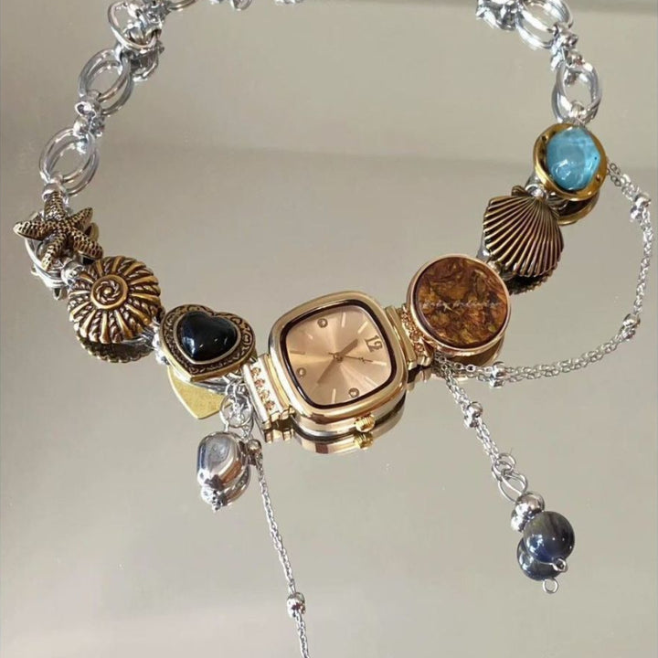 Vintage Mixed Charm Choker Necklace, Seashell Starfish Tassel Dainty Collar Y2K Boho Jewelry