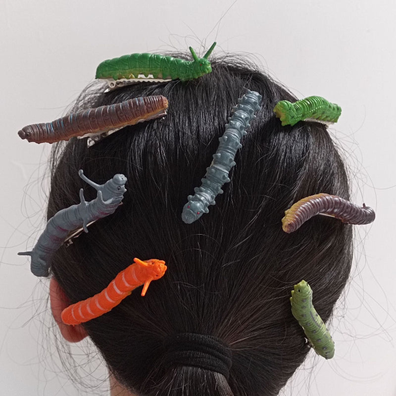 12  Pieces Realistic Caterpillar Bug Alligator Hair Clips, Funny Halloween Party Statement Hair Accessories