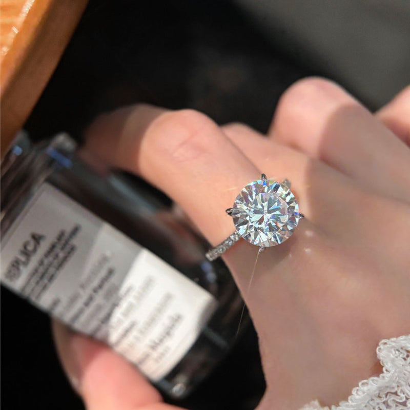Five Carats/Three Carats Round Diamond Half Pave Split Engagement Ring, Minimalist Timeless Bridal Promise Ring