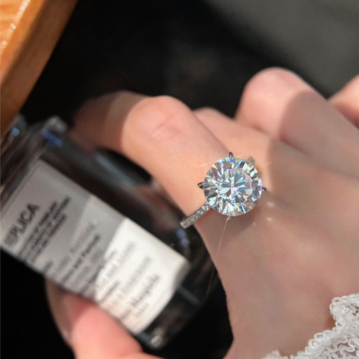 Five Carats/Three Carats Round Diamond Half Pave Split Engagement Ring, Minimalist Timeless Bridal Promise Ring