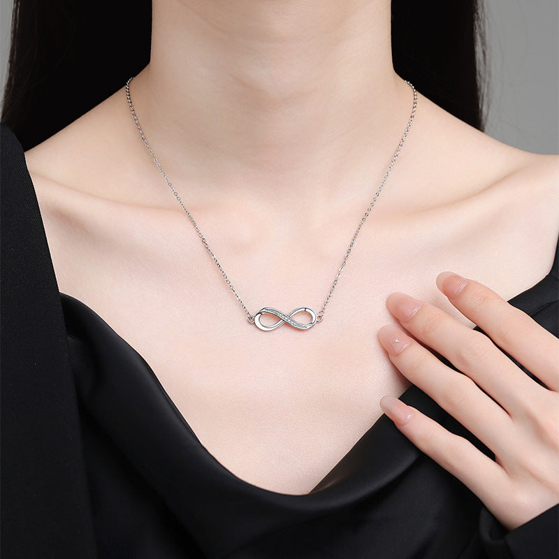 Pave Diamond Infinity Symbol Pendant Necklace, Dainty Eternal Love Collarbone Jewelry For Women