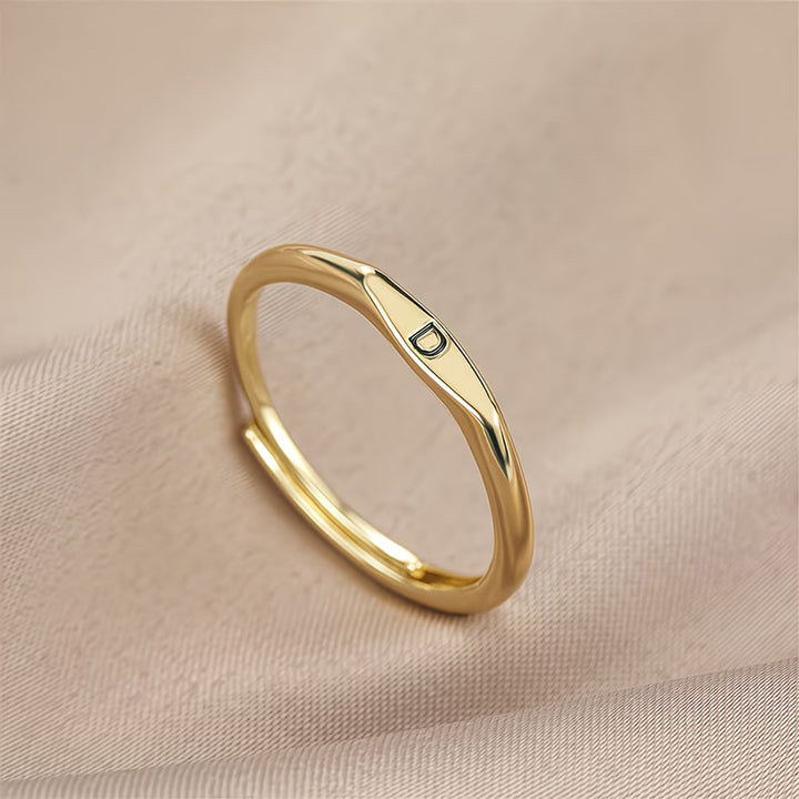 Custom 26 Initial Adjustable Stackable Ring, 14K Gold Dainty Tiny Minimalist Personalized Women Promise Band