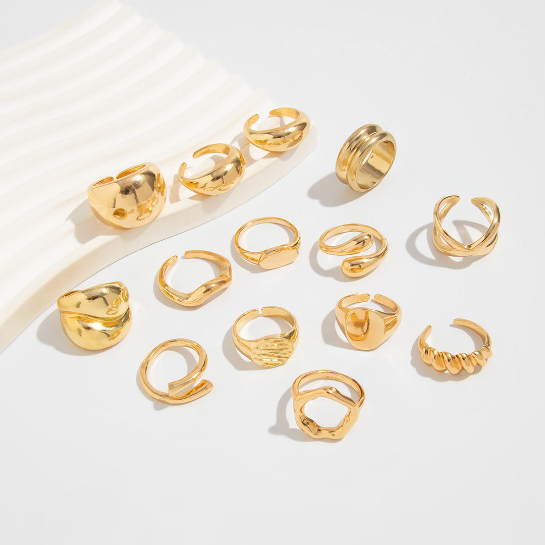 Irregular Abstract Stackable Gold/Silver Statement Ring Set, Handmade Textured Chunky Band Rings