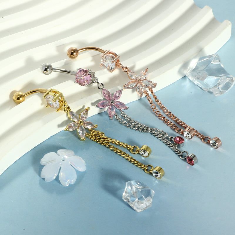 Multi‑Color Star Gem & Diamond Dangle Belly Button Rings, Tassel Chain Drop Navel Piercing Jewelry Set