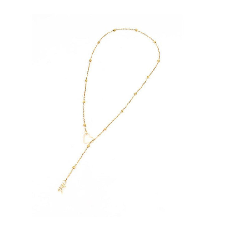 A-Z Initial Heart Pave Letter  Gold Necklace, Dainty Beaded Chain Personalized Collarbone Jewelry For Women