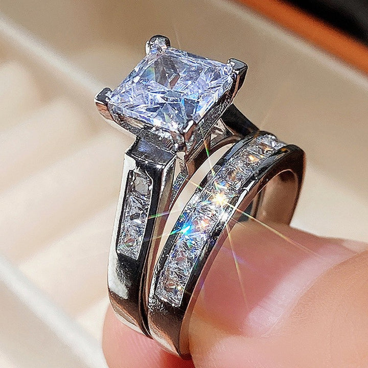 Princess‑Cut Diamond Two‑Piece Wedding Ring Set, 2‑Tone Available