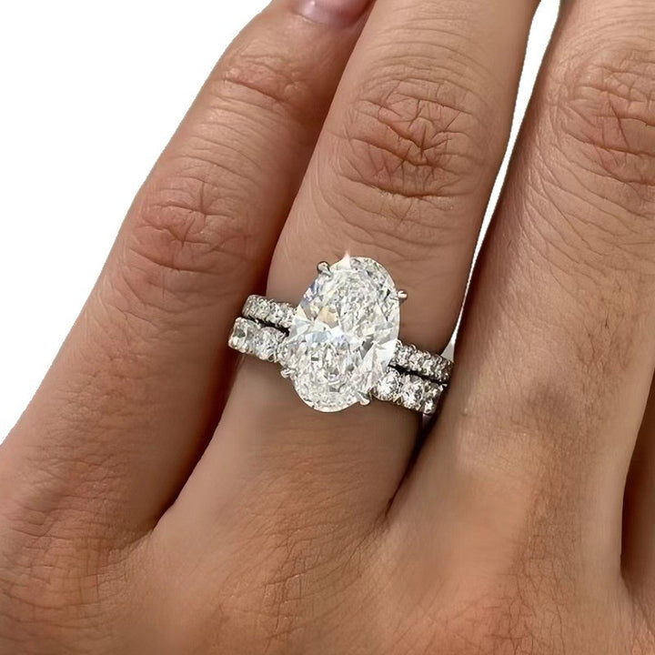 Oval Diamond Ring Set, 2Pcs Stackable Wedding Engagement Band for Women