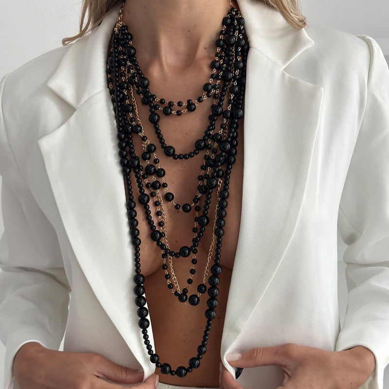 Multi‑Layer Oversized Pearl Statement Necklace, Layered Pearl Vintage Luxury Necklace