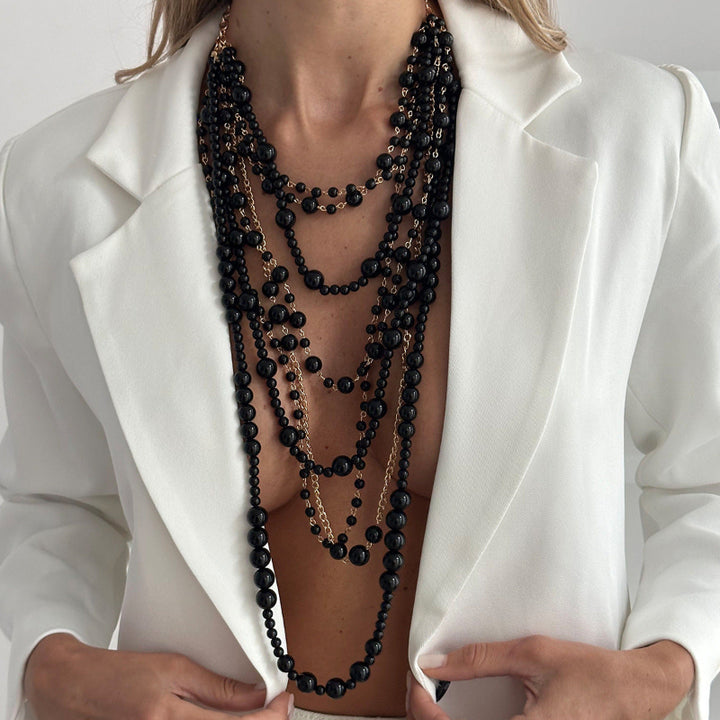 Multi‑Layer Oversized Pearl Statement Necklace, Layered Pearl Vintage Luxury Necklace