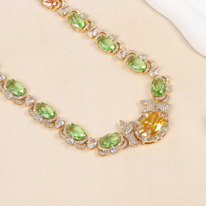 Gem Diamond Halo Gold Jewelry Set, Vintage Floral Formal Necklace & Drop Earring Kit