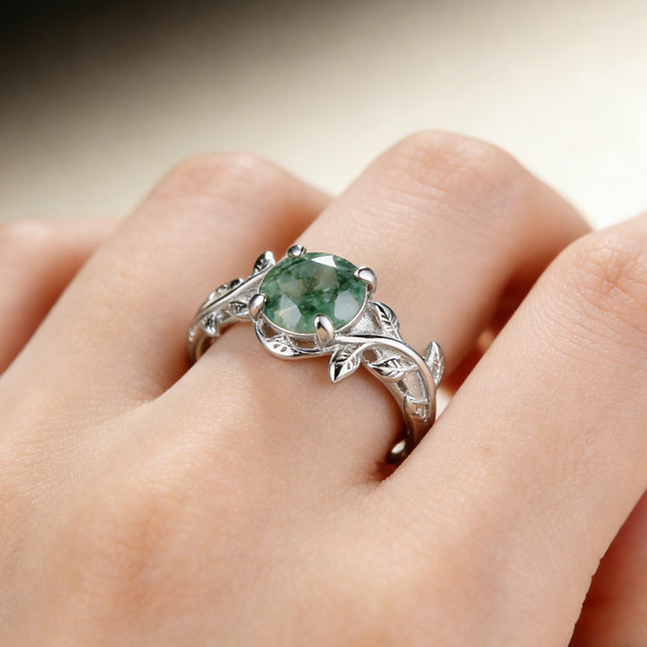 Nature Leaf Moss Agate Adjustable Open Ring, Perfect for Birthday&amp; Daily Wear for Women