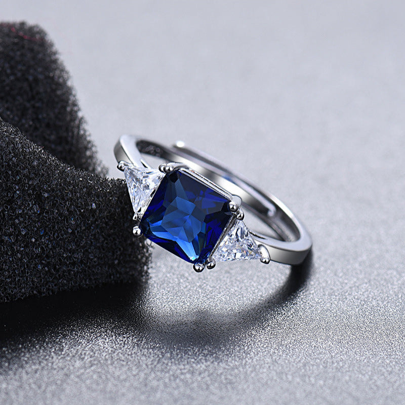 Three Stone Square Cut Adjustable Open Ring, Vibrant Colored Gemstone Statement Ring