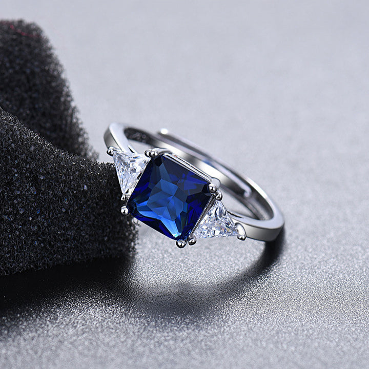 Three Stone Square Cut Adjustable Open Ring, Vibrant Colored Gemstone Statement Ring