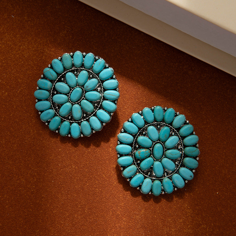 Turquoise Gemstone Earrings, High-End Women's Retro Bohemian Ethnic Style Earrings