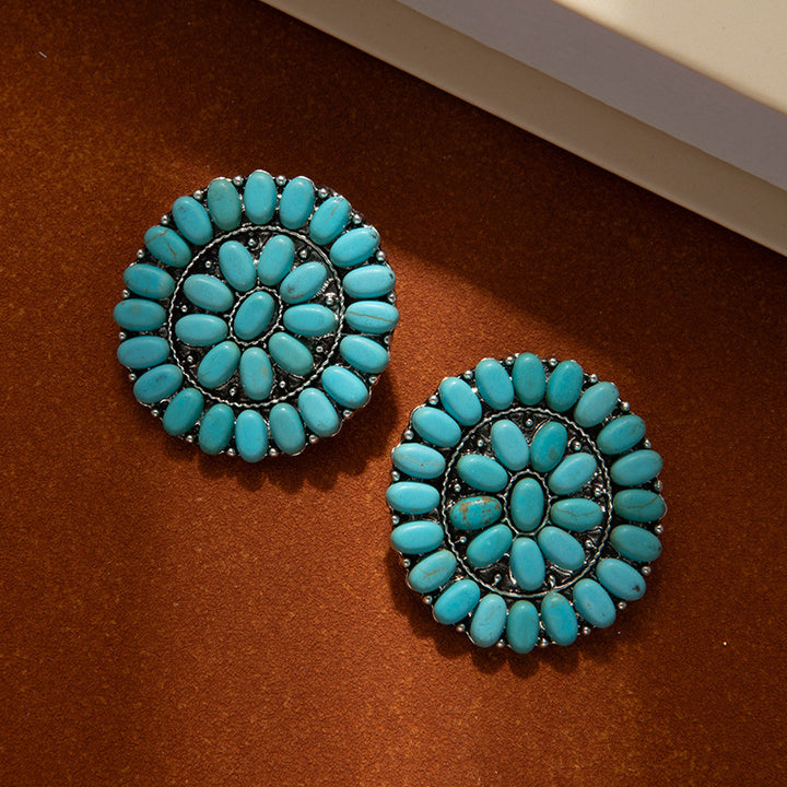 Turquoise Gemstone Earrings, High-End Women's Retro Bohemian Ethnic Style Earrings