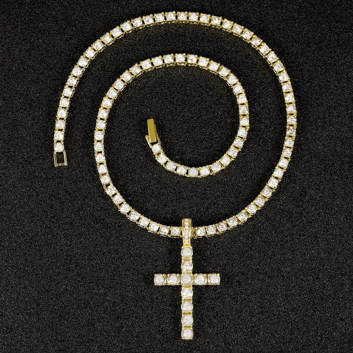 Iced Diamond Cross Tennis Chain, Faith Inspired Hip Hop Pendant Set