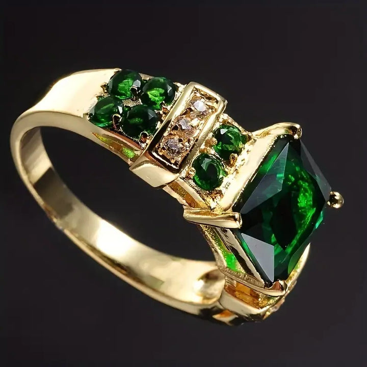 Vintage Rectangular Stone Statement Ring, Elegant Wide Band Cocktail Ring for Men Women