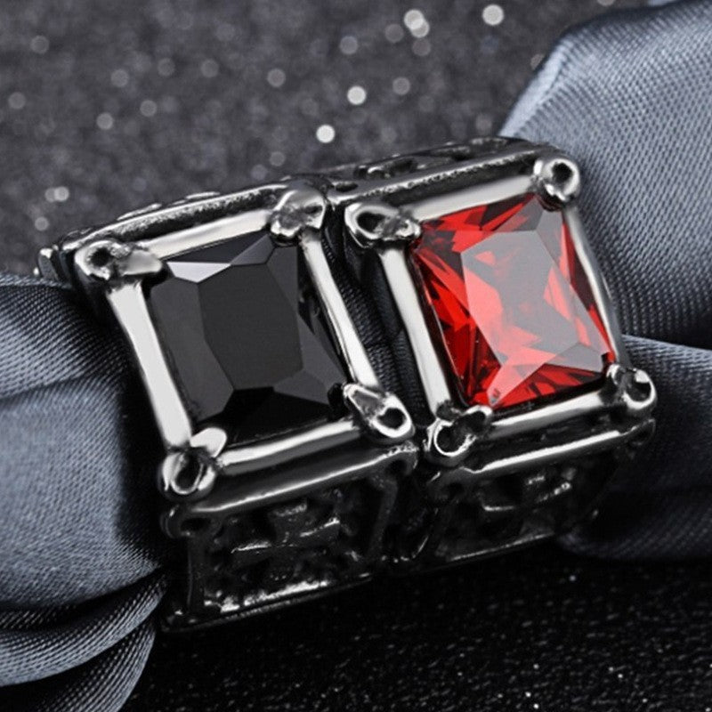 Gothic Cross Signet Ring, Vintage Rectangular Stone Statement Ring Punk Biker Jewelry for Men