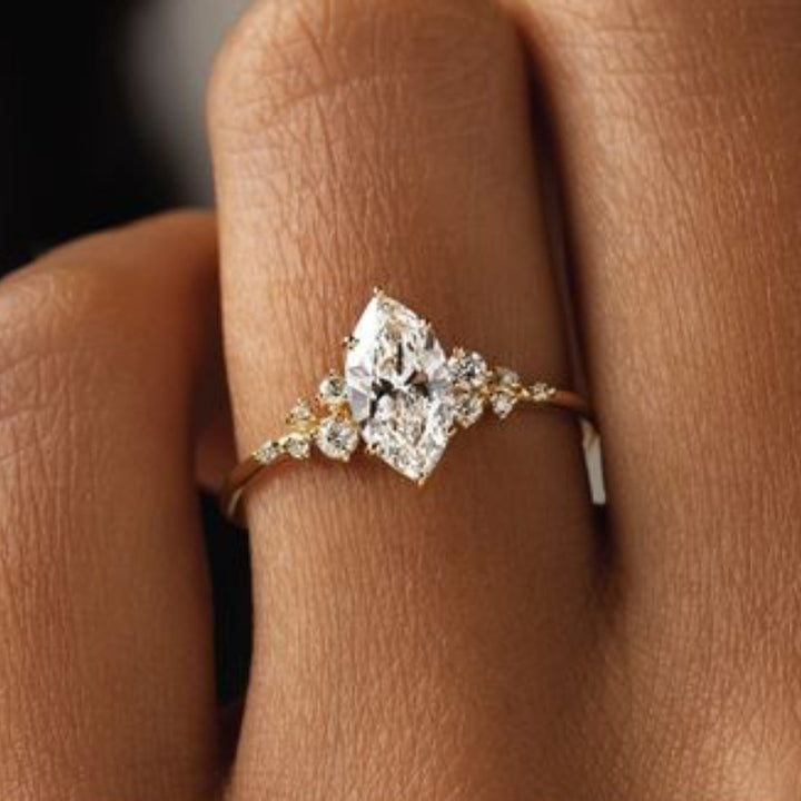 Marquise Diamond Vine Branch Yellow Engagement Ring, Dainty Nature Inspired Floral Promise Ring