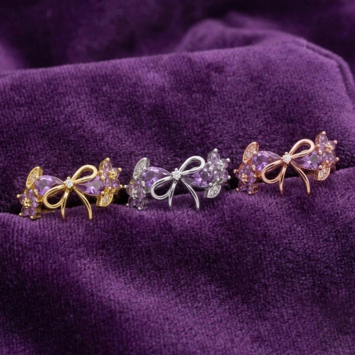 Floral & Bow Diamond Statement Rings, Tone Romantic Whimsical Adjustable open design