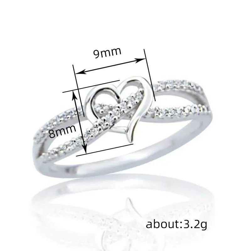 Infinity Intertwined Heart Double Pave Band Promise Ring, 2-Tone Dainty Love Stackable Ring For Women