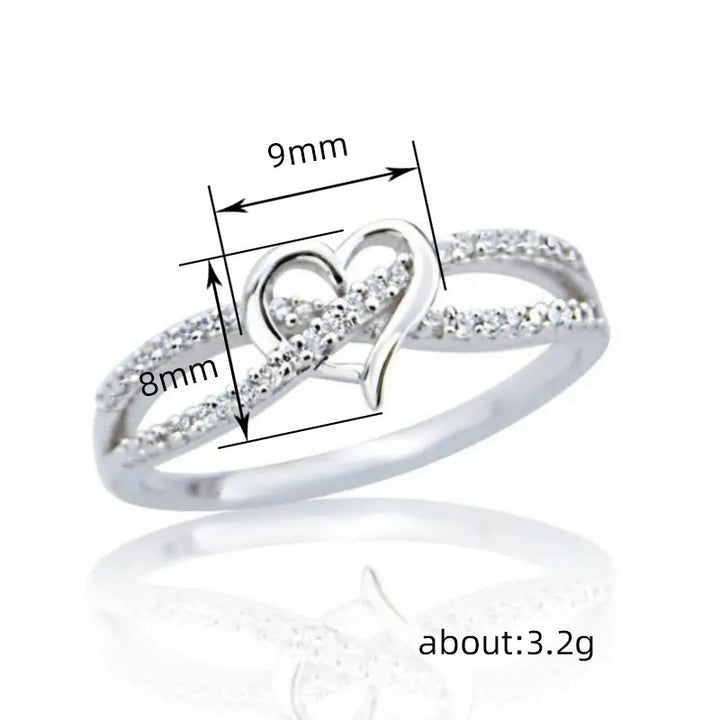 Infinity Intertwined Heart Double Pave Band Promise Ring, 2-Tone Dainty Love Stackable Ring For Women