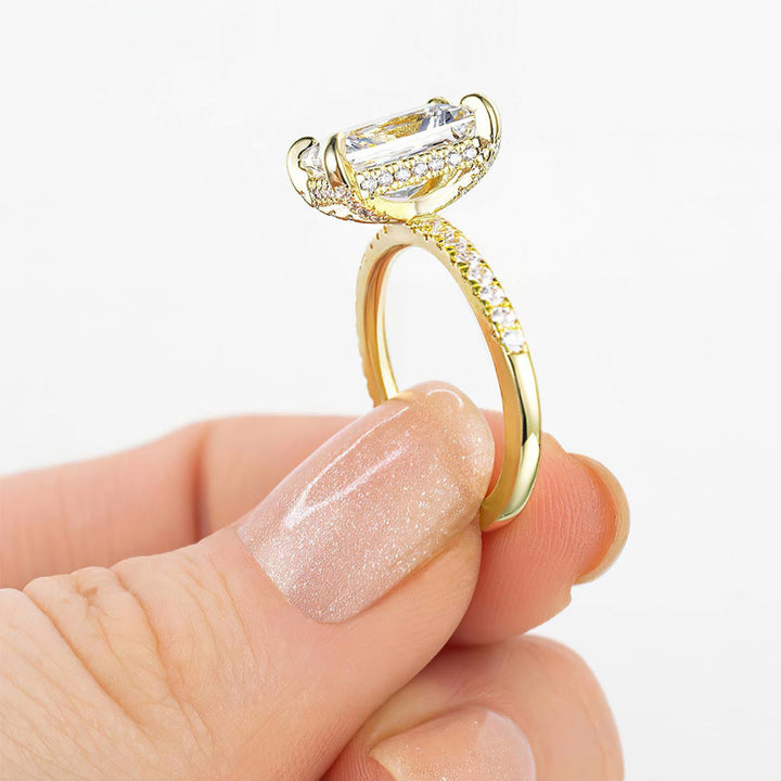 Radiant‑Cut Pave Side Stone Diamond Engagement Ring, Elegant Promise Ring for Women