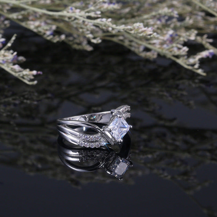 Set with Diamonds Engagement Ring, Twisted Split Bridal Promise Band