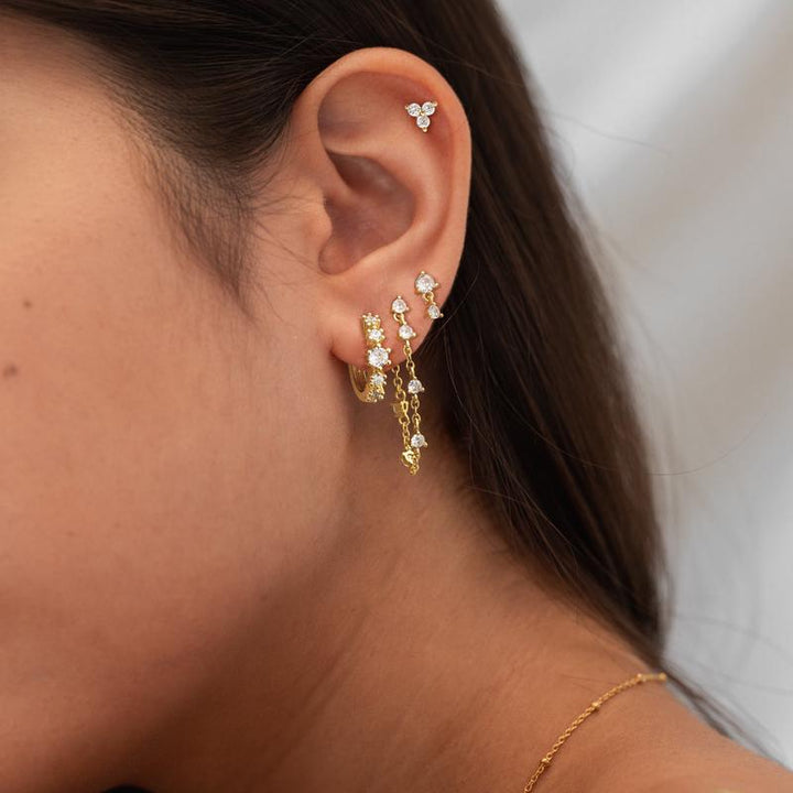 Dainty Stackable Earring Set, Sparkling Multi-diamond Ear Studs &amp; Drop Earrings 4 Pcs for Single Ear