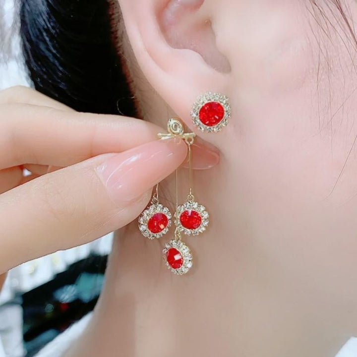 Two-way Diamond Tassel Earrings (Silver Needles), Gold‑Tone Tiered Drop Earrings