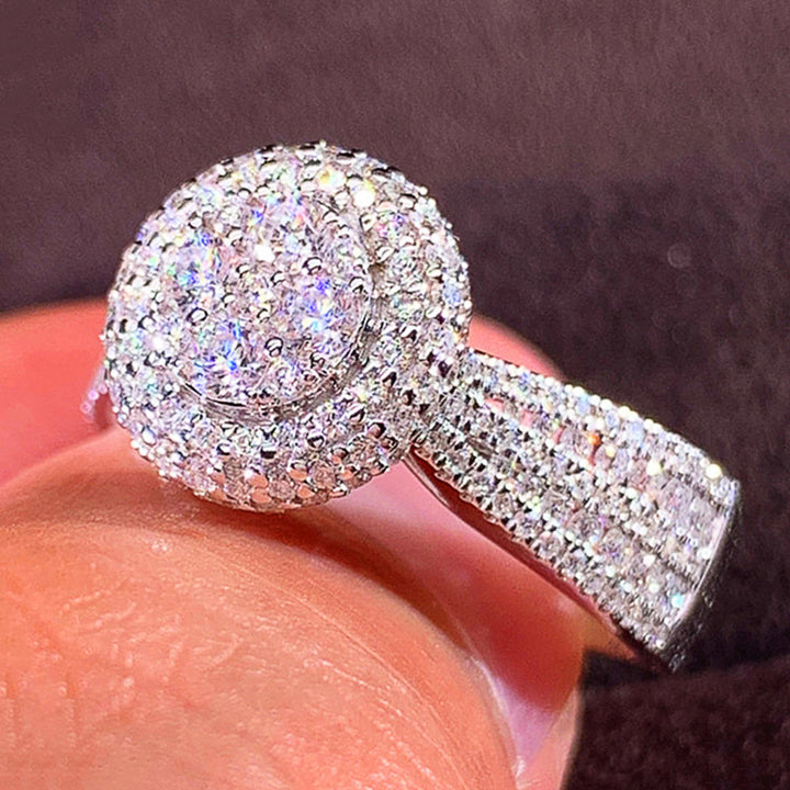 Double Halo Diamond Wide Band Statement Ring, Full Pave Shiny Women’s Fashion Ring