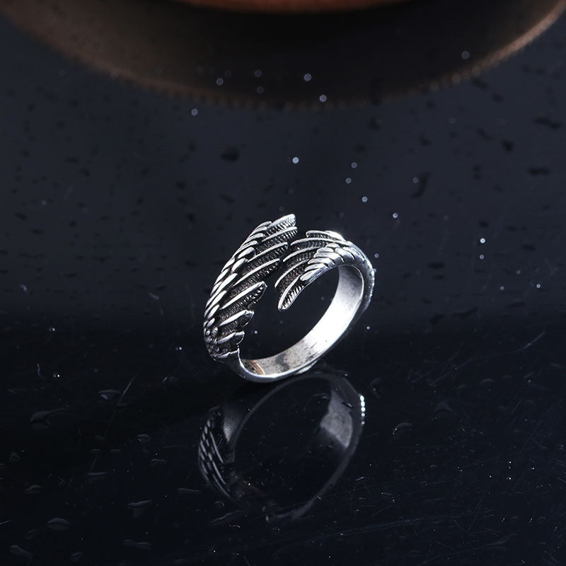 Retro Angel Wings Ring, Trendy and Unique Open Ring for Men