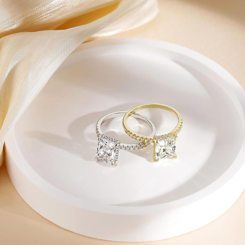 Radiant‑Cut Pave Side Stone Diamond Engagement Ring, Elegant Promise Ring for Women