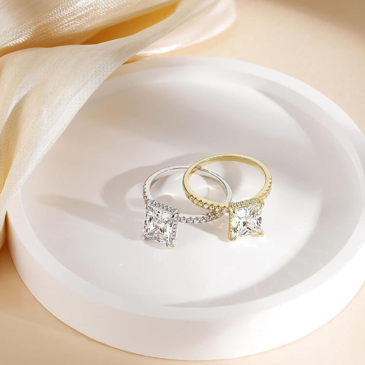 Radiant‑Cut Pave Side Stone Diamond Engagement Ring, Elegant Promise Ring for Women