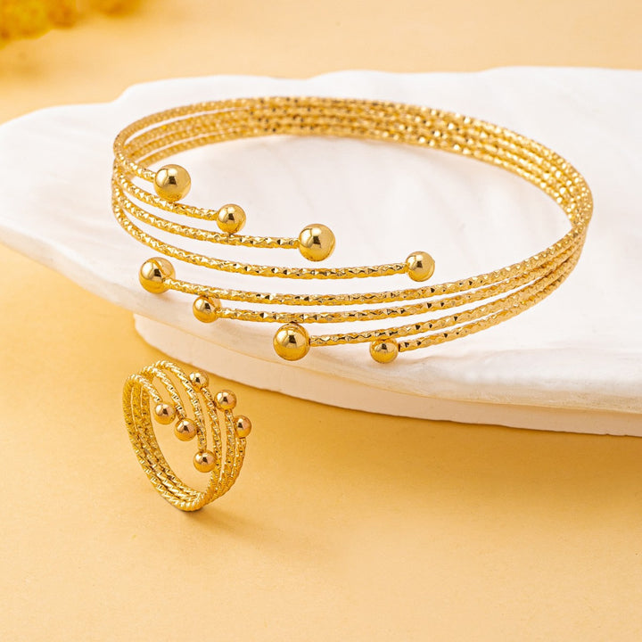 Multi Layer Beaded Bangle &amp; Open Ring Jewelry Set, Stackable Wrap Bracelet Ring Kit for Women