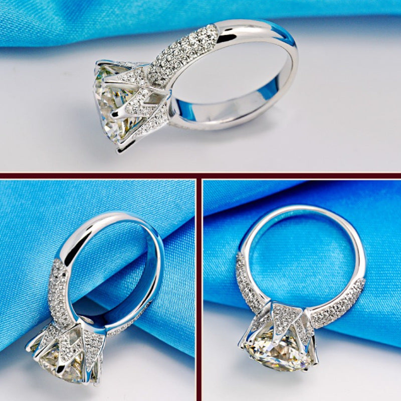 8-Prong Round Giant Diamond Statement Ring, Double Row Pave Wide Cocktail Ring
