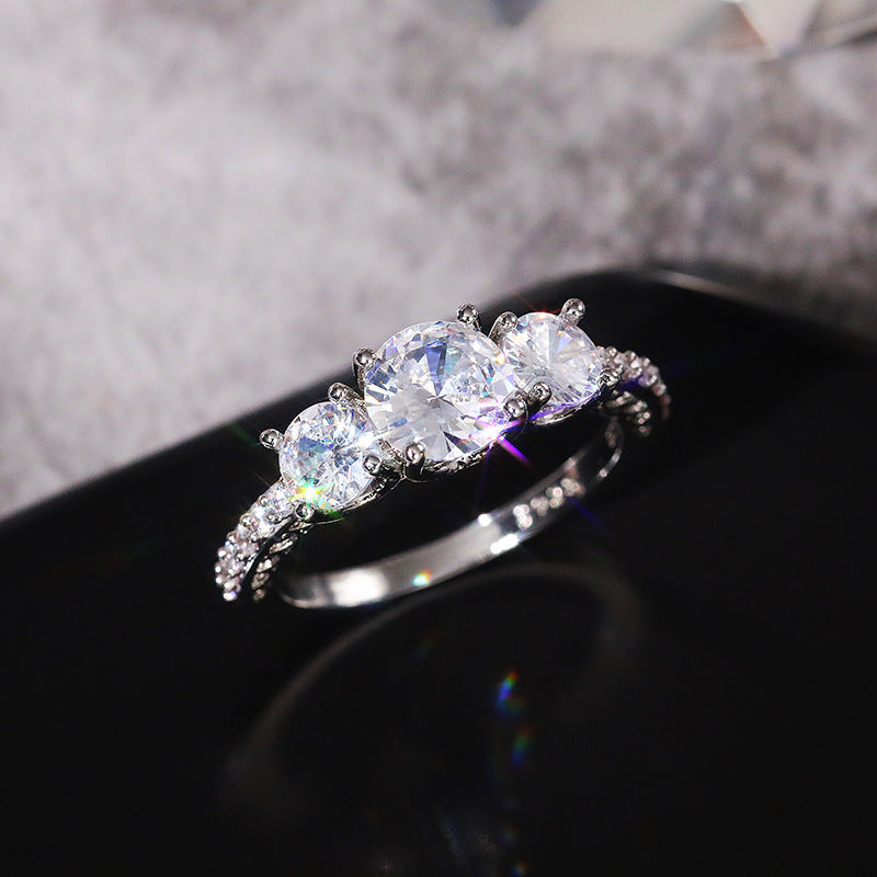 Three Stone Pave Diamonds Engagement Ring, Vintage Milgrain Promise Ring For Women