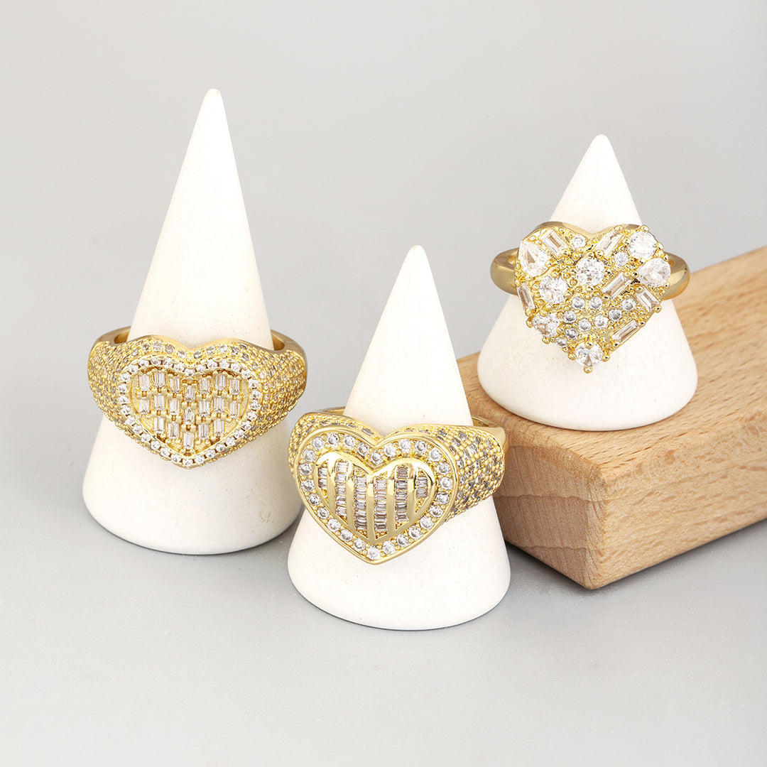 Glam Heart Shape Statement Open Ring, Sparkling Inlaid Diamond Design, Multiple Styles Available