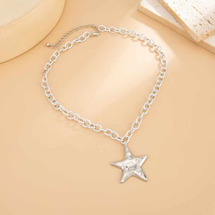 Unisex Textured Star Pendant Necklace, Bold Chain Design for Daily Wear &amp; Gifting for Men Women