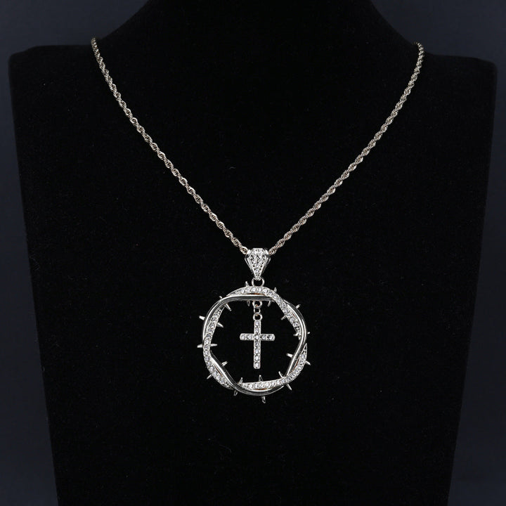 Intertwined Thorns Diamond-Studded Cross Pendant, Retro Creative Necklace Jewelry