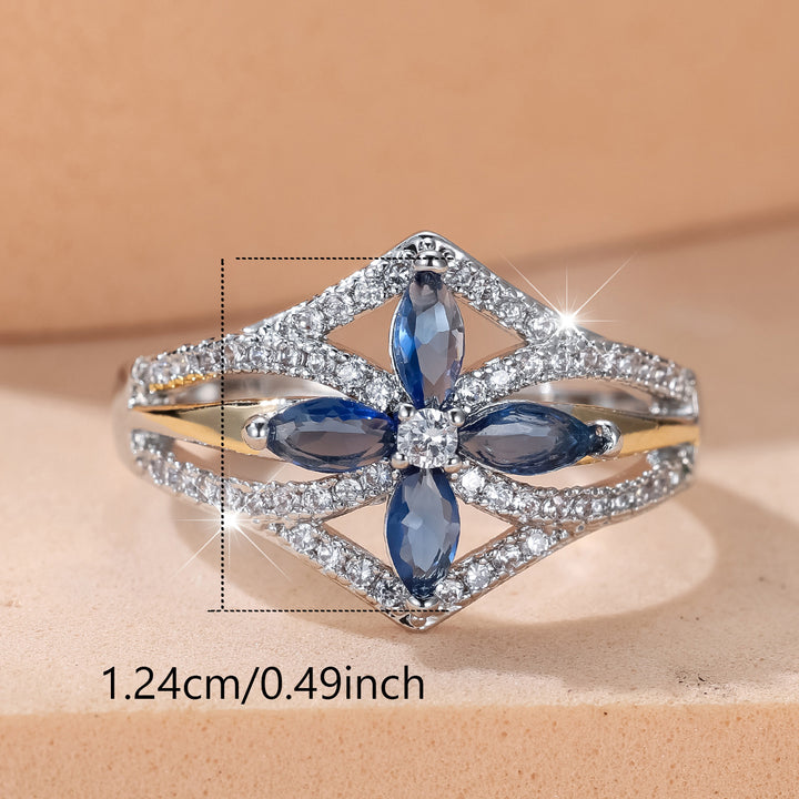 Two‑Tone Flower Marquise-Cut Blue Gems Ring, Perfect for Gift &amp; Daily Wear