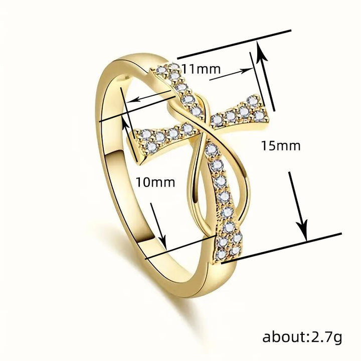 Infinity Loop Cross Full Pave Diamond Band Ring, Faith Eternal Love Women Stackable Jewelry