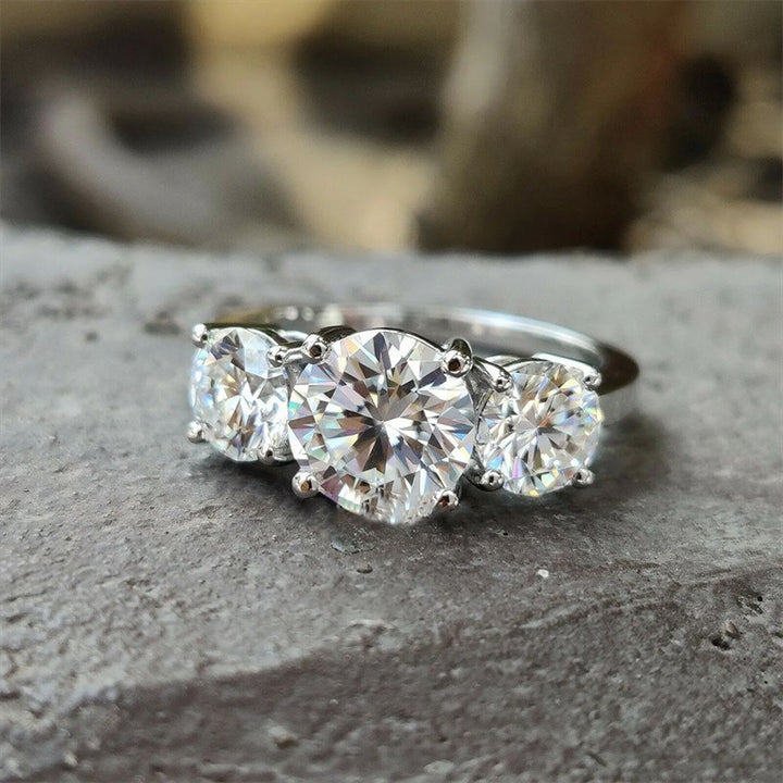 S925 Silver &amp; 14K‑Tone Three-Stone Diamond Promise Ring, Ideal Gift For Her