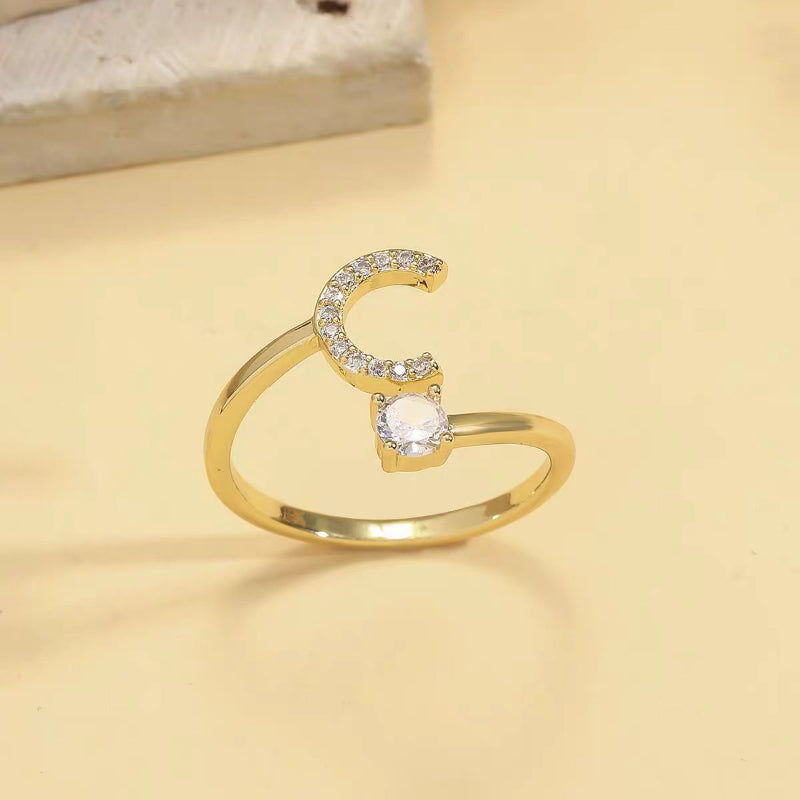26 Letters Pave Initial Open Ring, Dainty Personalized Stackable Signet Ring